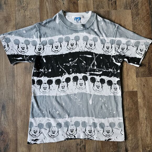 vtg 90s MICKEY MOUSE WALT DISNEY ALL OVER PRINT Single Stitch T-Shirt cartoon - Picture 1 of 9
